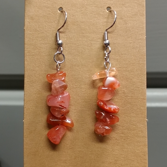 Rhodonite Earrings Natural Gemstone Chip Beaded Surgical Stainless-Steel Hooks - Picture 5 of 13